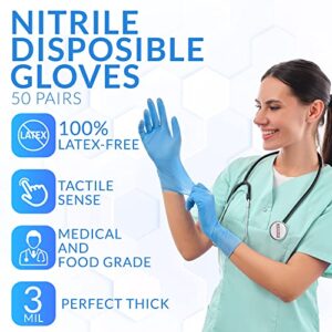 UniGroup Care [100 Pcs] Nitrile Gloves - Powder & Latex Free Disposable Exam Gloves - Medical and Food Grade - 3 Mil - Touch Sensitive - Medium