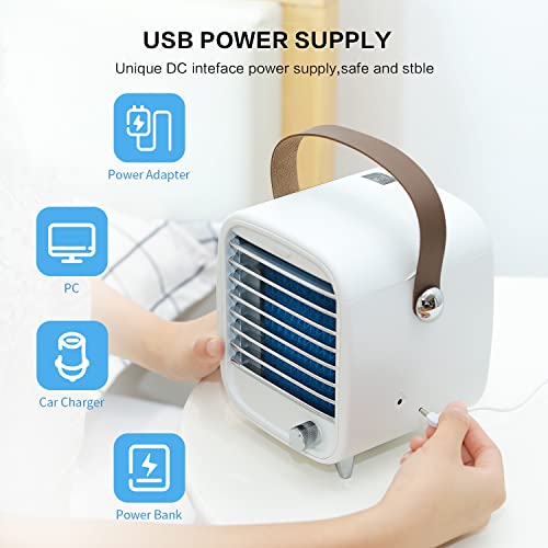 SmartDevil Portable Air Conditioner Fan, Small USB Desktop Air Cooler Fan, USB Personal Cooling Fan with Night Light, Built-in Ice Tray, Strong Wind, for Home, Office, Bedroom (White)