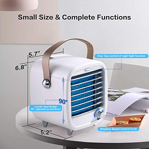 SmartDevil Portable Air Conditioner Fan, Small USB Desktop Air Cooler Fan, USB Personal Cooling Fan with Night Light, Built-in Ice Tray, Strong Wind, for Home, Office, Bedroom (White)