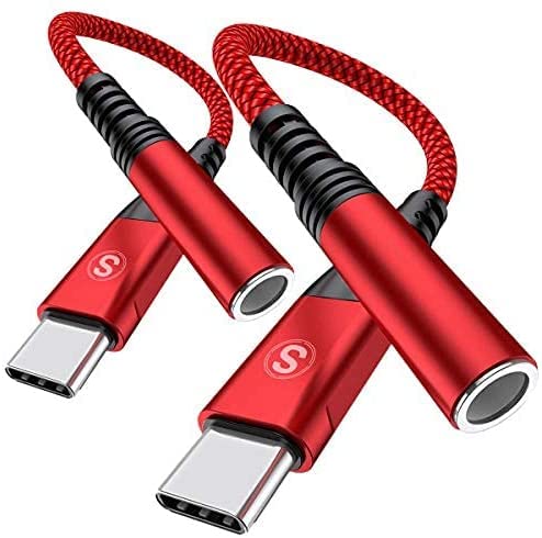 sweguard USB C to 3.5mm Female Headphone Adapter [2-Pack, 0.6ft], USB Type C to Audio Aux Cable Cord for iPad Pro Air 4 5 Mini 6, Samsung Galaxy S23 S22 S21 S20 S10 9 8 Note 20 10 Z fold Pixel-Red