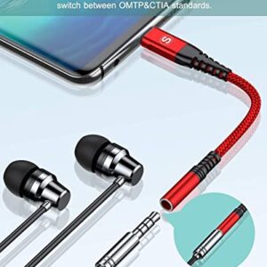 sweguard USB C to 3.5mm Female Headphone Adapter [2-Pack, 0.6ft], USB Type C to Audio Aux Cable Cord for iPad Pro Air 4 5 Mini 6, Samsung Galaxy S23 S22 S21 S20 S10 9 8 Note 20 10 Z fold Pixel-Red