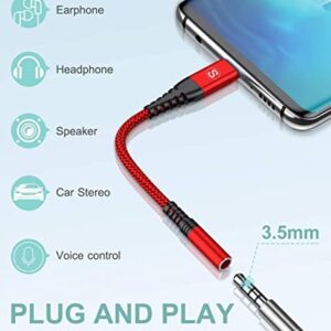 sweguard USB C to 3.5mm Female Headphone Adapter [2-Pack, 0.6ft], USB Type C to Audio Aux Cable Cord for iPad Pro Air 4 5 Mini 6, Samsung Galaxy S23 S22 S21 S20 S10 9 8 Note 20 10 Z fold Pixel-Red
