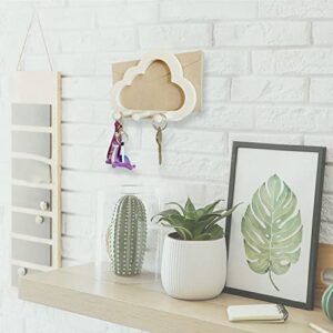 Cloud Key and Letter Holder for Wall - Entryway Rustic Key Rack and Mail Organizer Wall Mount, Minimalistic Style Wooden Wall Décor, Cloud Shelves with 3 Key Hooks, 8" W*5.3" H*2.64" D (White)