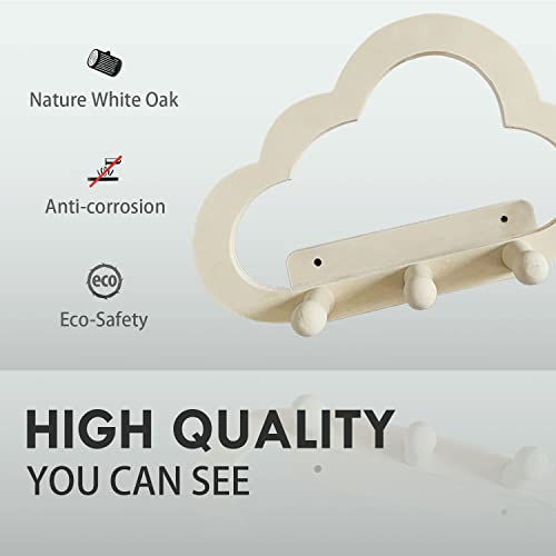 Cloud Key and Letter Holder for Wall - Entryway Rustic Key Rack and Mail Organizer Wall Mount, Minimalistic Style Wooden Wall Décor, Cloud Shelves with 3 Key Hooks, 8" W*5.3" H*2.64" D (White)