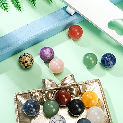 30 Pieces Gemstone Chakra Sphere Balls Crystal Stones 16 mm Assorted Mini Natural Quartz Sphere Collection Polished Hand Carved Crystal Ball Bead Bulk for Witchcraft Meditation Reiki Balancing Decor