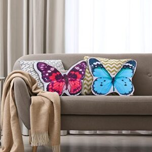 2 Pcs Butterfly Stuffed Blue Butterfly Throw Pillow Cover Stuffed Plush Animal Pillow Decorative Butterfly Shaped Ornament Animal Accent Pillows for Bedroom Farmhouse Living Room Sofa, 13 x 15 Inch