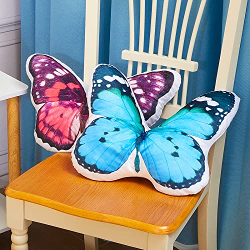 2 Pcs Butterfly Stuffed Blue Butterfly Throw Pillow Cover Stuffed Plush Animal Pillow Decorative Butterfly Shaped Ornament Animal Accent Pillows for Bedroom Farmhouse Living Room Sofa, 13 x 15 Inch