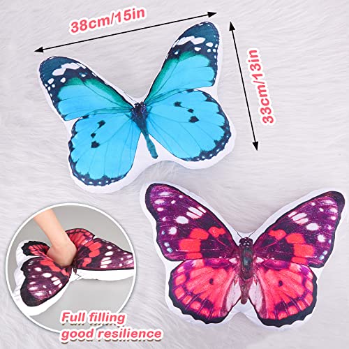 2 Pcs Butterfly Stuffed Blue Butterfly Throw Pillow Cover Stuffed Plush Animal Pillow Decorative Butterfly Shaped Ornament Animal Accent Pillows for Bedroom Farmhouse Living Room Sofa, 13 x 15 Inch