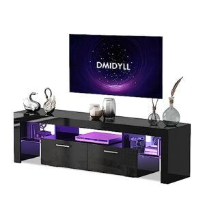 dmidyll black tv stand with led lights for tvs up to 65'', modern tv console with storage cabinets for living room, bedroom, led entertainment center