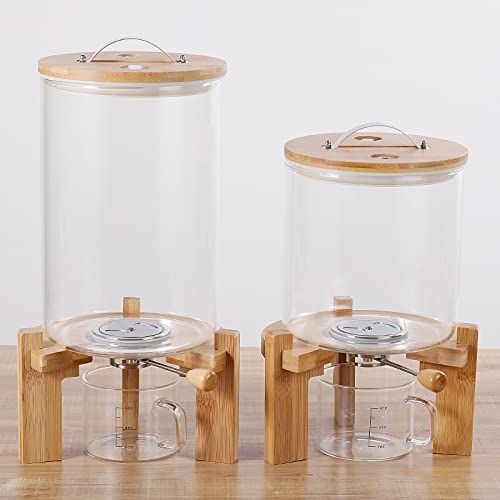 Rice Dispenser Flour Cereal Container Glass Food Storage Container with Airtight Lid and Wooden Stand for Flour, Sugar, Grain and Ground Coffee (8L)