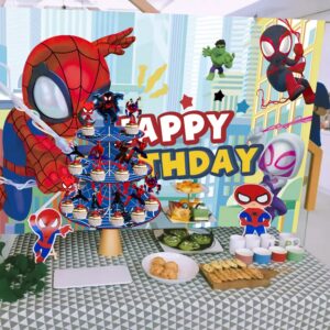 Miles Morales 3 Tier Cardboard Cupcake Stand Spider Hero Treat Stand Cupcake Holder Spidey Themed Party Decorations Supplies for Kids Fans Birthday Party