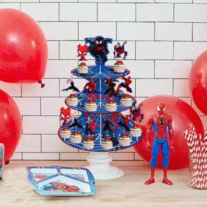 Miles Morales 3 Tier Cardboard Cupcake Stand Spider Hero Treat Stand Cupcake Holder Spidey Themed Party Decorations Supplies for Kids Fans Birthday Party