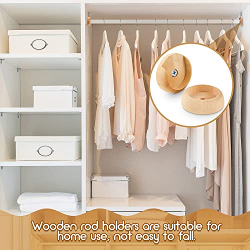 6 Pack Wooden Closet Pole Sockets Closet Pole Holder Closet Rod Holders Closet Pole Socket for Wardrobe Hallway Bathroom Curtain Clothing Store, 1-3/8" Pole