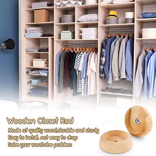 6 Pack Wooden Closet Pole Sockets Closet Pole Holder Closet Rod Holders Closet Pole Socket for Wardrobe Hallway Bathroom Curtain Clothing Store, 1-3/8" Pole