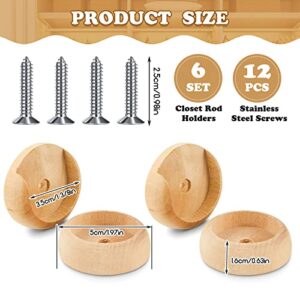 6 Pack Wooden Closet Pole Sockets Closet Pole Holder Closet Rod Holders Closet Pole Socket for Wardrobe Hallway Bathroom Curtain Clothing Store, 1-3/8" Pole