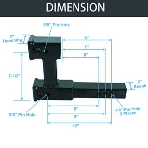 Dual Hitch Receiver, 2 inch Trailer Hitch Extension Riser Hitch Adapter with Pin and Clip, Fits for 2 inch Receiver Extender to 10 inch Max Length 7.5 Inch Riser