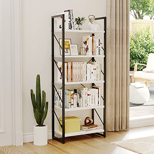 YITAHOME 5-Tier Bookshelf, Freestanding Black and White Book Shelf, Modern Minimalist Open Display Storage Book Shelves Standing Shelving Unit for Living Room Bedroom Home Office, White