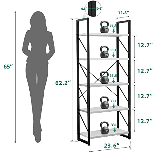 YITAHOME 5-Tier Bookshelf, Freestanding Black and White Book Shelf, Modern Minimalist Open Display Storage Book Shelves Standing Shelving Unit for Living Room Bedroom Home Office, White