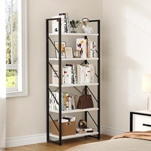 YITAHOME 5-Tier Bookshelf, Freestanding Black and White Book Shelf, Modern Minimalist Open Display Storage Book Shelves Standing Shelving Unit for Living Room Bedroom Home Office, White