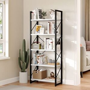 YITAHOME 5-Tier Bookshelf, Freestanding Black and White Book Shelf, Modern Minimalist Open Display Storage Book Shelves Standing Shelving Unit for Living Room Bedroom Home Office, White