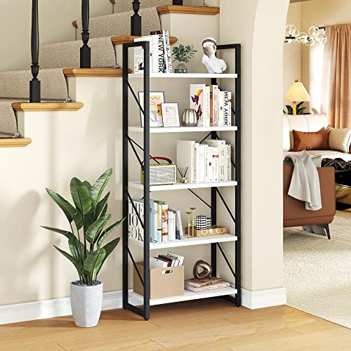 YITAHOME 5-Tier Bookshelf, Freestanding Black and White Book Shelf, Modern Minimalist Open Display Storage Book Shelves Standing Shelving Unit for Living Room Bedroom Home Office, White