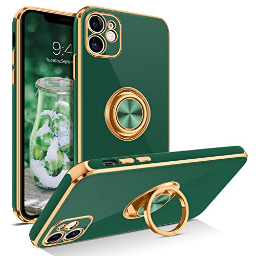 Telaso iPhone 11 Case, iPhone 11 Phone Case Electroplated iPhone 11 Case with 360° Ring Holder Kickstand Soft TPU Car Mount Supported Shockproof Protective Plating iPhone 11 Case Cover, Midnight Green