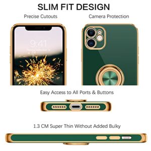 Telaso iPhone 11 Case, iPhone 11 Phone Case Electroplated iPhone 11 Case with 360° Ring Holder Kickstand Soft TPU Car Mount Supported Shockproof Protective Plating iPhone 11 Case Cover, Midnight Green