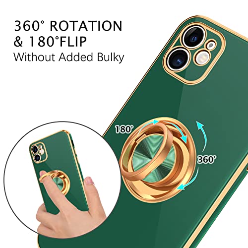 Telaso iPhone 11 Case, iPhone 11 Phone Case Electroplated iPhone 11 Case with 360° Ring Holder Kickstand Soft TPU Car Mount Supported Shockproof Protective Plating iPhone 11 Case Cover, Midnight Green