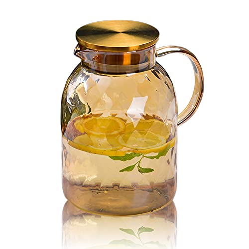 AEFPOYMXU Amber Glass Pitcher With Lid/Beverage Pitchers, Glass Carafe, For Juice Milk Hot Cold Beverage Coffee Lemonade Ice Tea Pitcher 60 oz