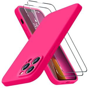 bosskiss compatible with iphone 13 pro max case, premium liquid silicone case [velvety touch] [2 pcs 9h tempered glass screen protector], camera all-round protection shockproof kit case, hot pink