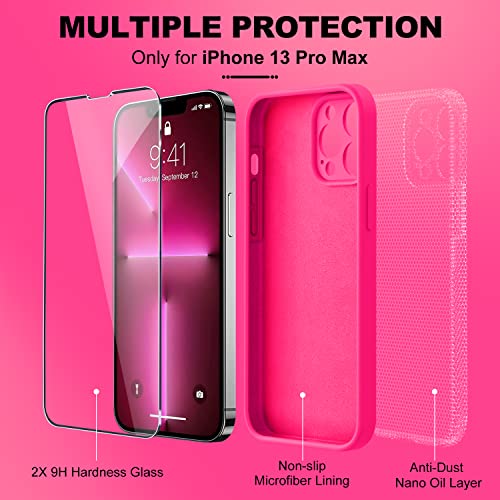 BossKiss Compatible with iPhone 13 Pro Max Case, Premium Liquid Silicone Case [Velvety Touch] [2 Pcs 9H Tempered Glass Screen Protector], Camera All-Round Protection Shockproof Kit Case, Hot Pink