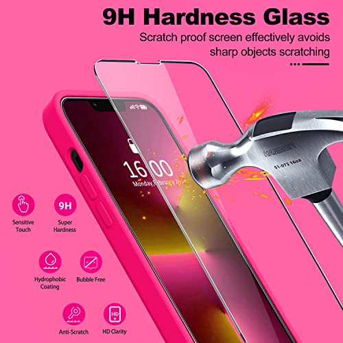 BossKiss Compatible with iPhone 13 Pro Max Case, Premium Liquid Silicone Case [Velvety Touch] [2 Pcs 9H Tempered Glass Screen Protector], Camera All-Round Protection Shockproof Kit Case, Hot Pink