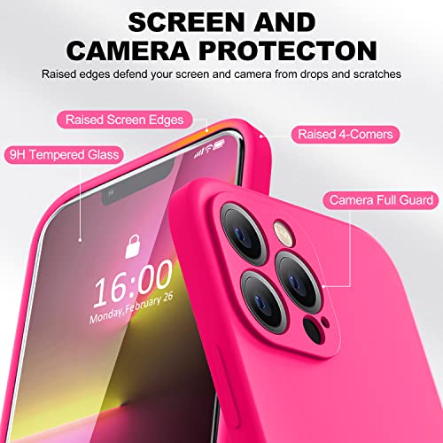 BossKiss Compatible with iPhone 13 Pro Max Case, Premium Liquid Silicone Case [Velvety Touch] [2 Pcs 9H Tempered Glass Screen Protector], Camera All-Round Protection Shockproof Kit Case, Hot Pink