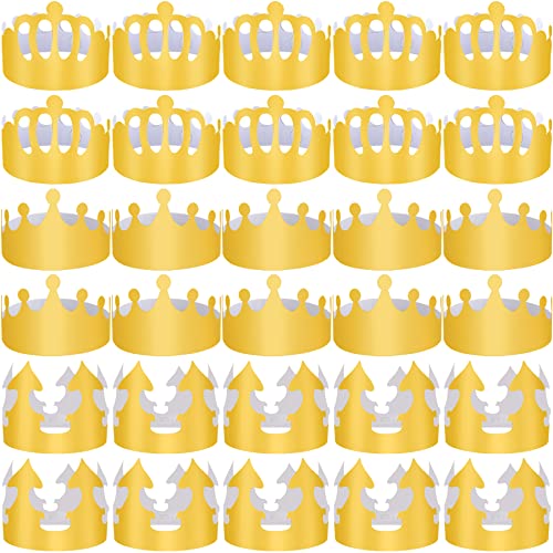 SIQUK 27 Pieces Paper Crowns Golden Birthday Crown Paper Party Crown Gold Paper King Crowns for Kids Adults