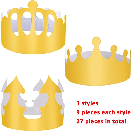 SIQUK 27 Pieces Paper Crowns Golden Birthday Crown Paper Party Crown Gold Paper King Crowns for Kids Adults