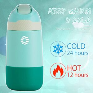 Fjbottle Kids Water Bottle, Vacuum Insulated 18/10 Stainless Steel Water Bottle with Straw,Keep Hot/Cold Leak Proof-BPA Free, 12 oz,Suitable Girls Boys for school family leisure outdoor