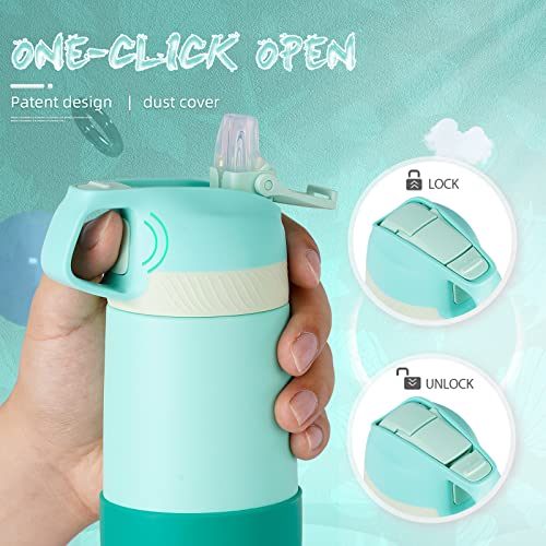 Fjbottle Kids Water Bottle, Vacuum Insulated 18/10 Stainless Steel Water Bottle with Straw,Keep Hot/Cold Leak Proof-BPA Free, 12 oz,Suitable Girls Boys for school family leisure outdoor