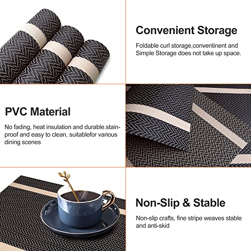 HOOMIL Placemats Set of 6, Non-Slip Heat Resistant PVC Place Mats, Washable Vinyl Table Mat for Kitchen Dining - 12 x 18 inches