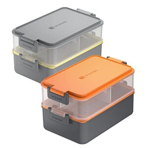 linoroso 2 pcs stackable bento box adult lunch box | meet all you on-the-go needs for food, salad and snack box, premium bento lunch box for adults include utensil set, dressing containers