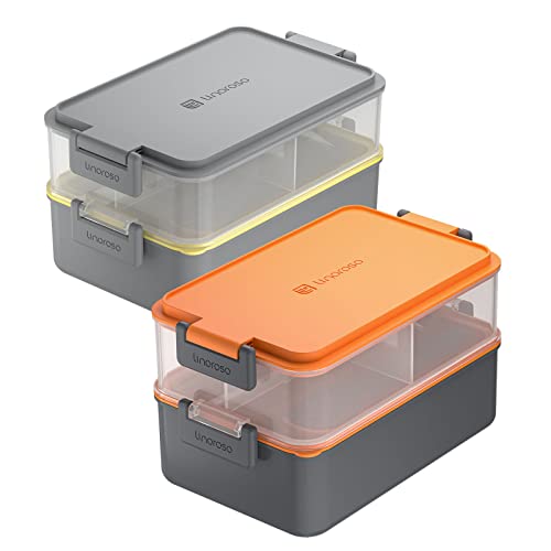 linoroso 2 PCS Stackable Bento Box Adult Lunch Box | Meet All You On-the-Go Needs for Food, Salad and Snack Box, Premium Bento Lunch Box for Adults Include Utensil Set, Dressing Containers