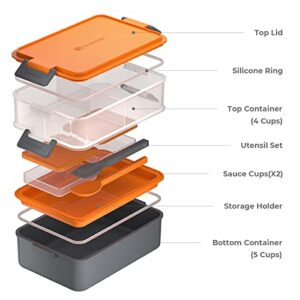 linoroso 2 PCS Stackable Bento Box Adult Lunch Box | Meet All You On-the-Go Needs for Food, Salad and Snack Box, Premium Bento Lunch Box for Adults Include Utensil Set, Dressing Containers