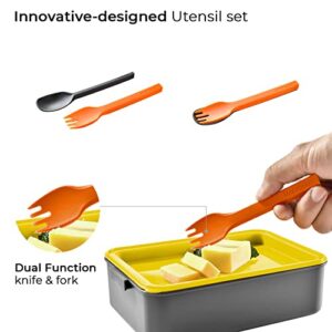 linoroso 2 PCS Stackable Bento Box Adult Lunch Box | Meet All You On-the-Go Needs for Food, Salad and Snack Box, Premium Bento Lunch Box for Adults Include Utensil Set, Dressing Containers