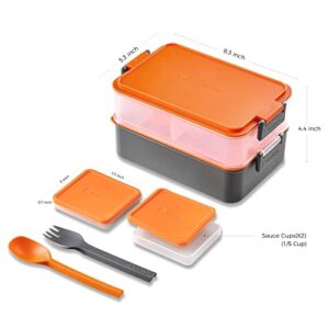 linoroso 2 PCS Stackable Bento Box Adult Lunch Box | Meet All You On-the-Go Needs for Food, Salad and Snack Box, Premium Bento Lunch Box for Adults Include Utensil Set, Dressing Containers