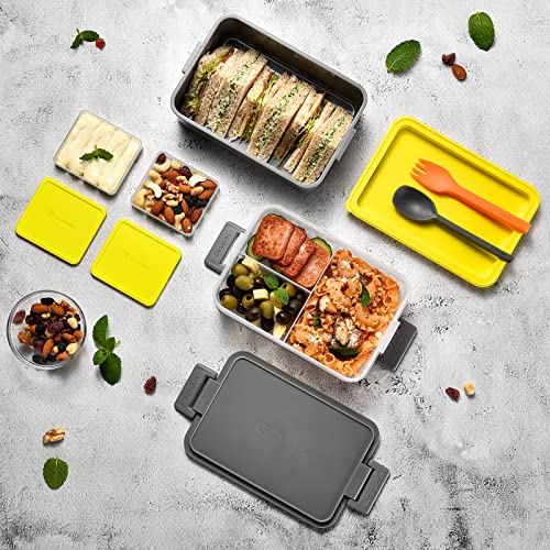 linoroso 2 PCS Stackable Bento Box Adult Lunch Box | Meet All You On-the-Go Needs for Food, Salad and Snack Box, Premium Bento Lunch Box for Adults Include Utensil Set, Dressing Containers