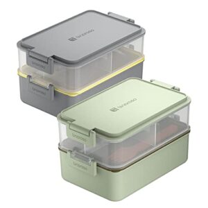 linoroso 2 pcs stackable bento box adult lunch box | meet all you on-the-go needs for food, salad and snack box, premium bento lunch box for adults include utensil set, dressing containers