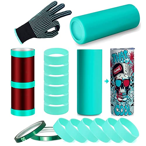 Silicone Bands for Sublimation Tumbler for 20 OZ Skinny Blanks Cups, Silicone Sleeve Kit with Heat Resistant Gloves, Transfer Tapes for Tumbler Heat Press Parts Accessories, Shrink Wraps in Oven