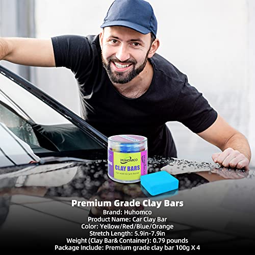 Huhomco Magic Clay Bar Paint Cleaner 4 Color 4 Pack 400g, Soft Clay Bar,Perfect for Car Detailing, No Need for a Quick Detailer, JUST USE Water with This CLAYBAR