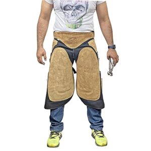 Equine Care Farrier Chaps with Back Support, 4 Knife Pockets & Nail Magnet Cow Hide Suede Leather and Canvas Horse Shoeing Apron (25 Inch-65 CM)