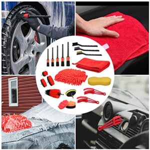 FRG 22 Pcs Detail Brush Kit for Car, Auto Drill Wash Brushes Kit, Car Interior Brush Cleaning Set for Carpet, Wheel, Tire, Rim, Leather