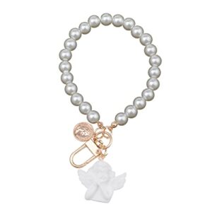 hofar pearl keychain keyring hand wrist lanyard wristlet strap bracelet charm for key wallet angle-g